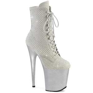 Shoe: FLAMINGO-1020RM Silver Faux Sude Rhinestones Mesh/Silver Matte