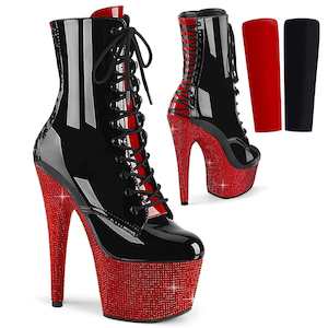 BEJEWELED-1020FH-7 Black-Red Patent/Red Rhinestones