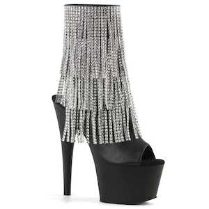 Shoe: ADORE-1024RSF Black Faux Leather-Silver/Black Matte