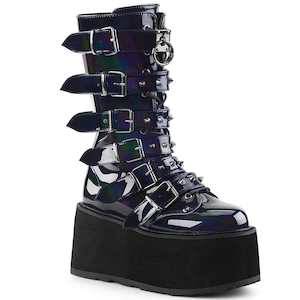 DAMNED-225 Black Hologram Mid-Calf Boots