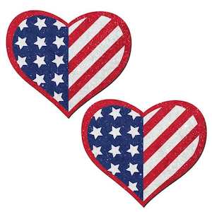 Love: Glittering Patriotic USA Red, White & Blue, Stars & Stripes Heart Nipple Pasties