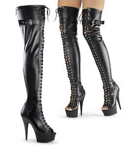 Shoe: DELIGHT-3025 Black Stretch Faux Leather/Black Matte