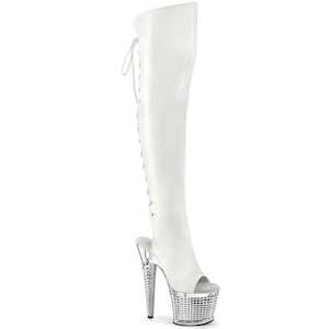 SPECTATOR-3019 White Faux Leather/Clear-Silver Chrome