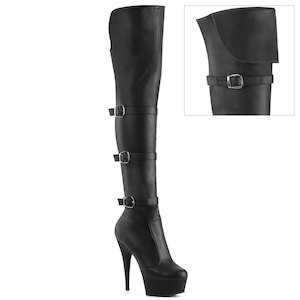 DELIGHT-3018 Black Stretch Faux Leather/Black Matte