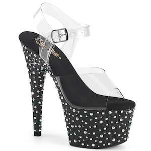 STARDANCE-708 Platform Shoes Clear/Black-Silver Multi Rhinestone