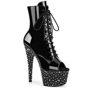 STARDANCE-1021 Platform Shoes Black Patent Black-Silver Multi Rhinestone