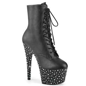 Shoe: STARDANCE-1020 Platform Shoes Black Faux Leather/Black-Silver Multi Rhinestone