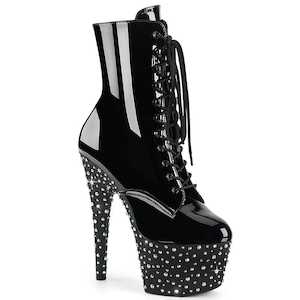 STARDANCE-1020 Platform Shoes Black Patent Black-Silver Multi Rhinestone