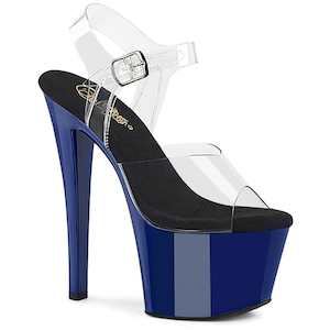 SKY-308 Platform Shoes Clear/Royal Blue