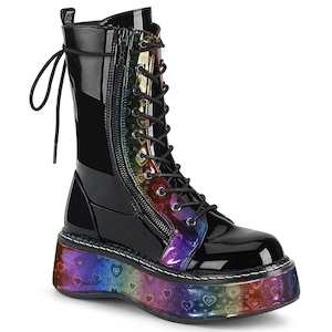 EMILY-350 Black Patent -Rainbow Hologram with Hearts