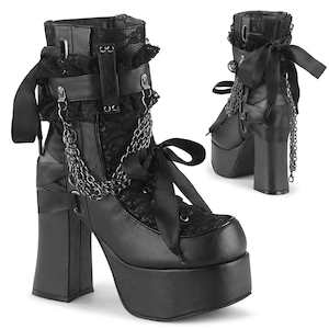 Shoe: CHARADE-110 Black Vegan Leather-Lace Overlay