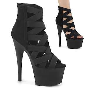 Shoe: ADORE-700-24 Platform Shoes Black Elastic Band-Microfiber/Black Matte