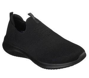 Shoe: 12837-Casual fully black pull on knit sneaker, great work shoe