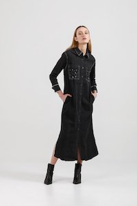 Womenswear: Kinney Remi Long Shirt Dress - Dark Denim