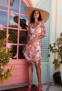 Womenswear: OnceWas Annabelle Viscose Chiffon Dress - Flamingo Flower