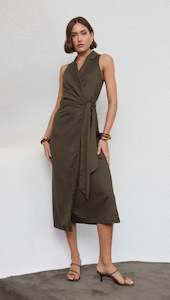 Staple The Label Saskia Wrap Midi Dress - Olive