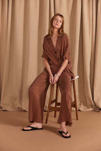 Staple The Label Finn Cupro Relaxed Pants - Mocha