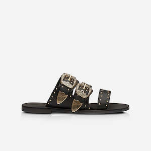 Womenswear: Sol Sana Eastwood Stud Slide - Black/Gold