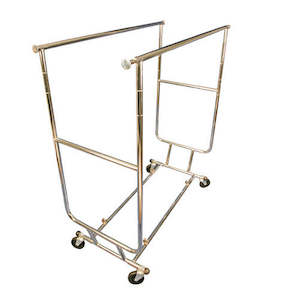 Fashion Display Racks Sizing Rings Merchadising Holders: Double Collapsible Chrome Garment Rack