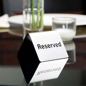 Freestanding Table Talkers Display Holders: Stainless Steel Table Tent " Reserved " Double Sided Sign