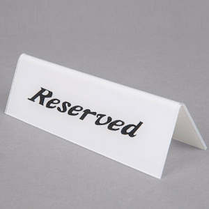 Freestanding Table Talkers Display Holders: Table Tent " Reserved " Double Sided Sign