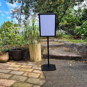 Poster Signage Display Stands: Upright Black A3 Portrait Sign Holder Single or Double Sided