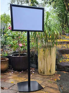 Poster Signage Display Stands: Upright Black A3 Landscape sign Holder Single or Double Sided