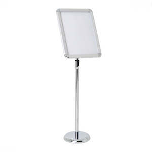 Poster Signage Display Stands: Floorstanding Radius corner Silver A4 Adjustable Snap Frame Display Stand - Landscape / Portrait