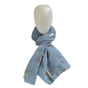 Internet only: Chambray Blue  NZ Souvenir Scarf with Sparkly Rose Gold Kiwi