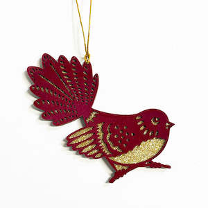 Internet only: Velvety Burgundy NZ Fantail Bird Xmas Ornament