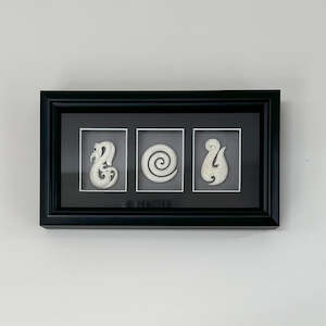 Framed Maori Bone Design Wall Art - Manaia Koru Matau