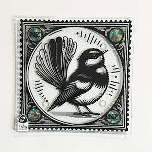 NZ Made Fantail Bird Glass Plate and Stand