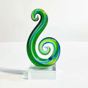 Internet only: Maori Small Green Blue Double Koru Glass Ornament or Trophy