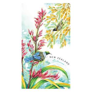 Gorgeous NZ Birds Tui Fantail Kowhai and Flax Teatowel