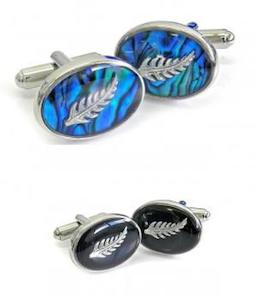 NZ Paua Shell Silver Fern Cufflinks