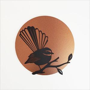 Brushed Copper Fantail Bird Circle Wall Art