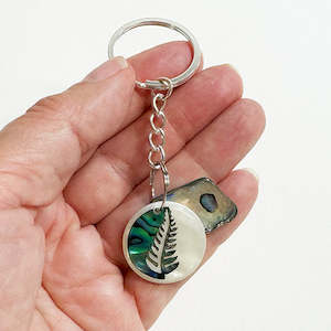 Internet only: Paua and Mother of Pearl NZ Silver Fern Keychain