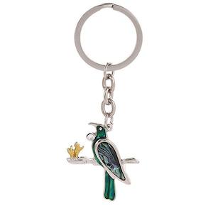 Pretty Paua Tui Bird Stainless Steel Keychain