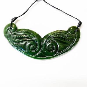 Large 12.5cm Genuine NZ Greenstone Koru Breastplate Necklace