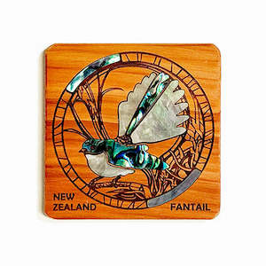 Pretty NZ Totara and Paua Shell Fantail Magnet