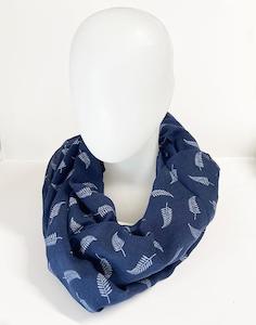 Internet only: Navy NZ Infinity Scarf with White Silver Ferns