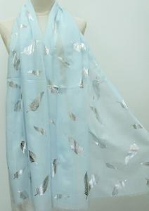 Soft Blue Scarf with Sparkly Silver Ferns