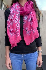 Internet only: Hot Pink NZ Birds and Manuka Flower Scarf or Sarong