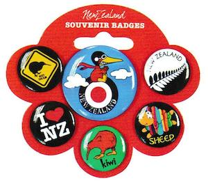 Internet only: Pack of 6 NZ Souvenir Button Badges