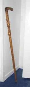 Internet only: Maori Walking Stick with Curved Handle and Tiki Carving