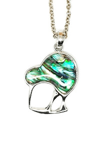 Paua and Silver Kiwi Bird Necklace