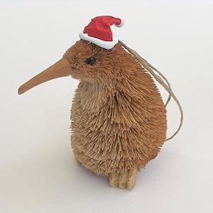 Cute Brush Kiwi Bird  Santa Hat Christmas Ornament