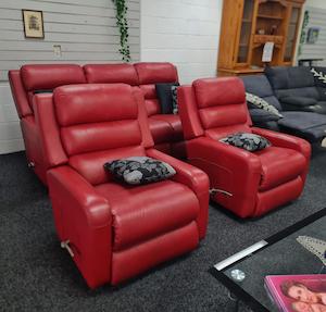 Genuine Leather La-Z-Boy 3+1+1 Rocker Recliner Suite - Red - Zone