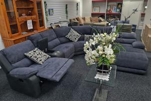 Large 6-Piece Corduroy Corner Suite with Chaise - Dk Grey - Zone