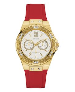 Guess Gold Tone Case Red Silicone Women's Watch GW0431L1